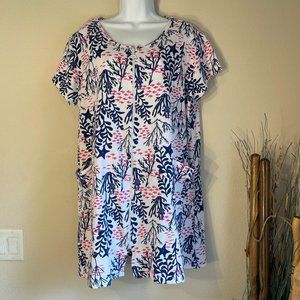 Palm Grove terry tropical sea life zip front robe L sleep or swim